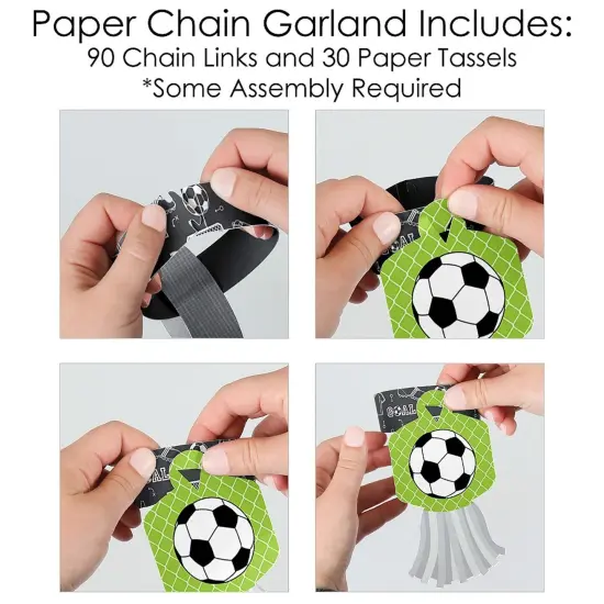 Big Dot of Happiness Goaaal - Soccer - 90 Chain Links & 30 Paper Tassels Decoration Kit - Baby Shower or Birthday Party Paper Chains Garland - 21 feet {6}