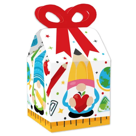 Big Dot of Happiness School Gnomes - Square Favor Gift Boxes - Teacher and Classroom Decorations Bow Boxes - Set of 12 {1}