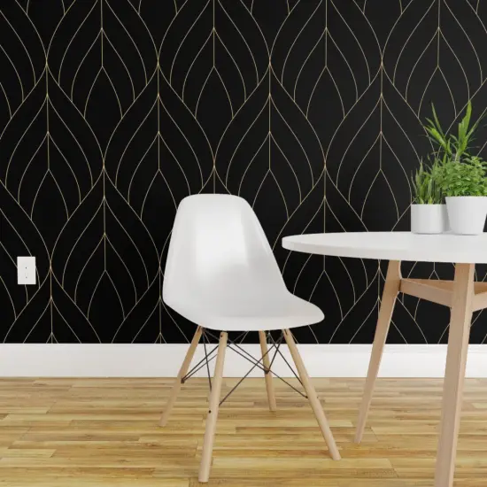 Peel & Stick Wallpaper 2FT Wide Art Deco Blossoms Chic Modern Elegant Jazz Gold Black Custom Removable Wallpaper by Spoonflower {1}