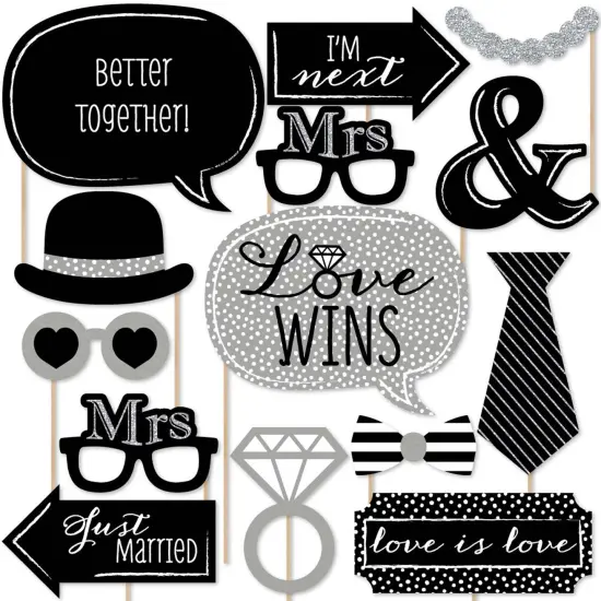 Big Dot of Happiness Mrs. & Mrs. - Silver - Lesbian Wedding Photo Booth Props Kit - 20 Count {1}