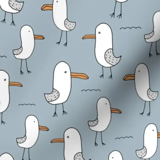 Various Fabrics by the Yard or Fat Quarter Seagulls Ocean Kids Summer Blue Orange Gray Birds Water Custom Printed Fabric by Spoonflower {7}
