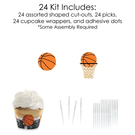 Big Dot of Happiness Nothin' but Net - Basketball - Cupcake Decoration - Baby Shower or Birthday Party Cupcake Wrappers & Treat Picks Kit - Set of 24 {6}
