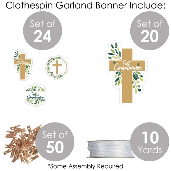 Big Dot of Happiness First Communion Elegant Cross - Religious Party DIY Decorations - Clothespin Garland Banner - 44 Pieces {6}