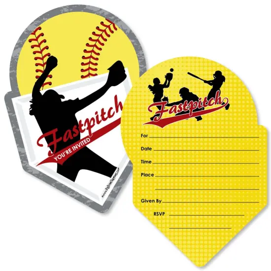 Big Dot of Happiness Grand Slam - Fastpitch Softball - Shaped Fill-in Invites - Birthday Party or Baby Shower Invite Cards with Envelopes - Set of 12 {1}