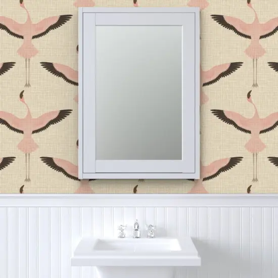 Peel & Stick Wallpaper 2FT Wide Flamingos Natural Bird Retro Birds Japanese Art Deco Flamingo Custom Removable Wallpaper by Spoonflower {6}