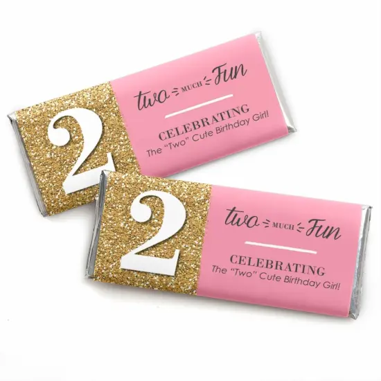 Big Dot of Happiness Two Much Fun - Girl - 2nd Birthday Party Favors Candy Bar Wrappers - Set of 24 {1}
