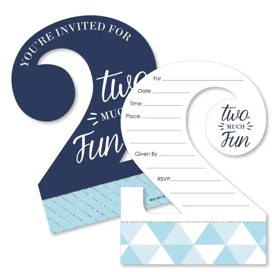 Big Dot of Happiness 2nd Birthday Boy - Too Much Fun - Shaped Fill-in Invitations - Second Birthday Party Invitation Cards with Envelopes - Set of 12 {1}