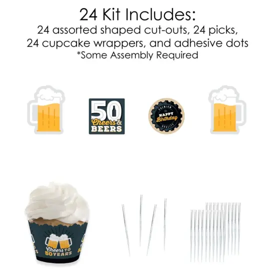 Big Dot of Happiness Cheers and Beers to 50 Years - Cupcake Decoration - 50th Birthday Party Cupcake Wrappers and Treat Picks Kit - Set of 24 {6}