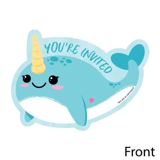Big Dot of Happiness Narwhal Girl - Shaped Fill-in Invites - Under The Sea Baby Shower or Birthday Party Invitation Cards with Envelopes - Set of 12 {3}