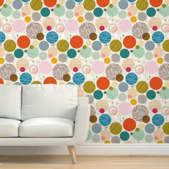 Pre-Pasted Wallpaper 2FT Wide Mid Century Modern Atomic Age Retro Space Galaxy Sci Fi Outer Planets Custom Pre-pasted Wallpaper by Spoonflower {5}