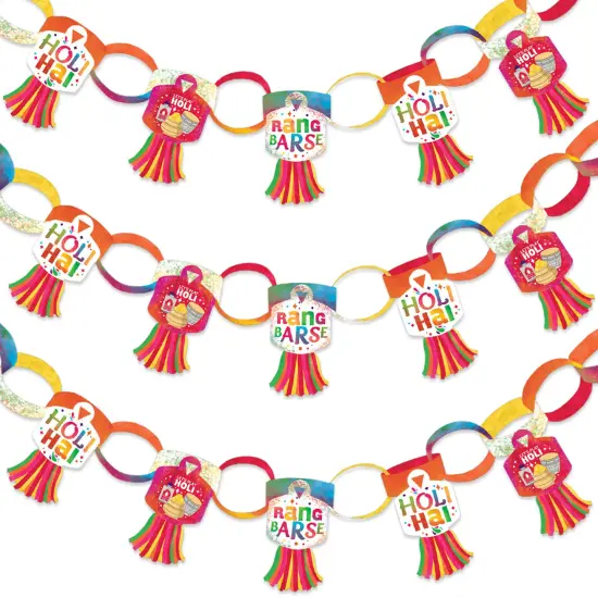 Big Dot of Happiness Holi Hai - 90 Chain Links and 30 Paper Tassels Decoration Kit - Festival of Colors Party Paper Chains Garland - 21 feet {1}