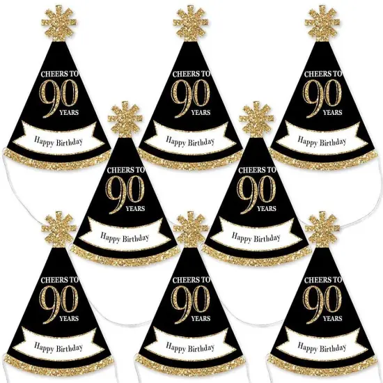 Big Dot of Happiness Adult 90th Birthday - Gold - Mini Cone Birthday Party Hats - Small Little Party Hats - Set of 8 {1}