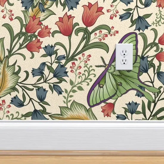 Peel & Stick Wallpaper 2FT Wide Victorian Luna Moth Arts And Crafts Pollinators Art Nouveau Entomology Lepidoptera Custom Removable Wallpaper by Spoonflower {4}