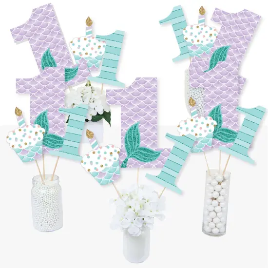 Big Dot of Happiness 1st Birthday Let's Be Mermaids - First Birthday Party Centerpiece Sticks - Table Toppers - Set of 15 {3}