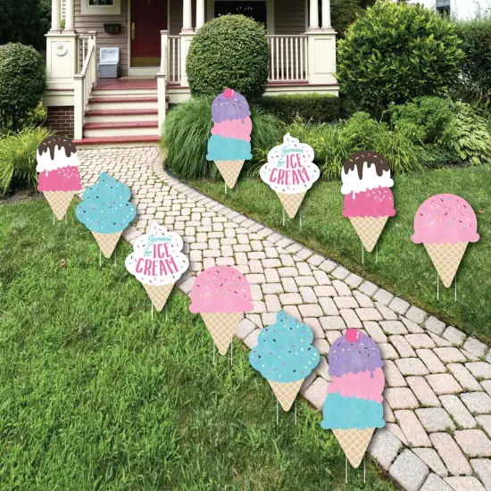 Big Dot of Happiness Scoop Up the Fun - Ice Cream Cone - Lawn Decorations - Outdoor Sprinkles Party Yard Decorations - 10 Piece {1}