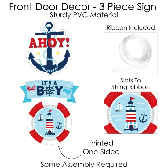 Big Dot of Happiness Ahoy It's a Boy - Hanging Porch Nautical Baby Shower Outdoor Decorations - Front Door Decor - 3 Piece Sign {6}