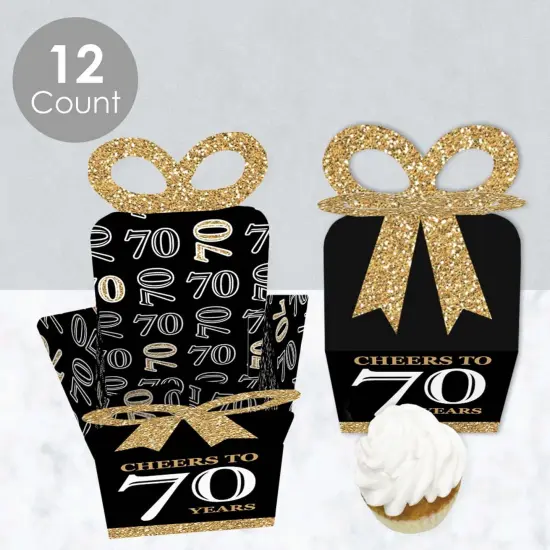 Big Dot of Happiness Adult 70th Birthday - Gold - Square Favor Gift Boxes - Birthday Party Bow Boxes - Set of 12 {4}