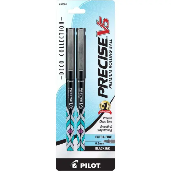 Pilot Precise V5 Premium Roller Pens X-Fine 2/Pkg-Capped, Deco Black {1}