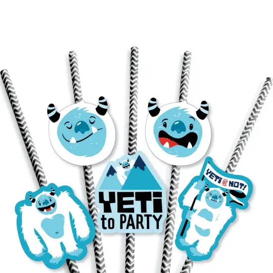 Big Dot of Happiness Yeti to Party - Paper Straw Decor - Abominable Snowman Party or Birthday Party Striped Decorative Straws - Set of 24 {7}
