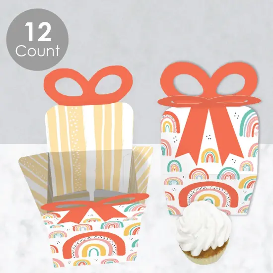 Big Dot of Happiness Hello Rainbow - Square Favor Gift Boxes - Boho Baby Shower and Birthday Party Bow Boxes - Set of 12 {4}