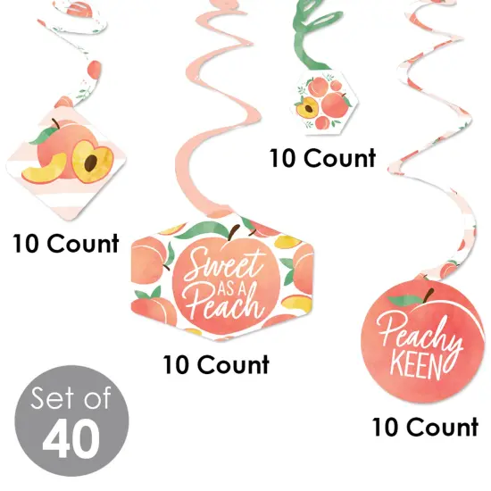 Big Dot of Happiness Sweet as a Peach - Fruit Themed Baby Shower or Birthday Party Hanging Decor - Party Decoration Swirls - Set of 40 {6}