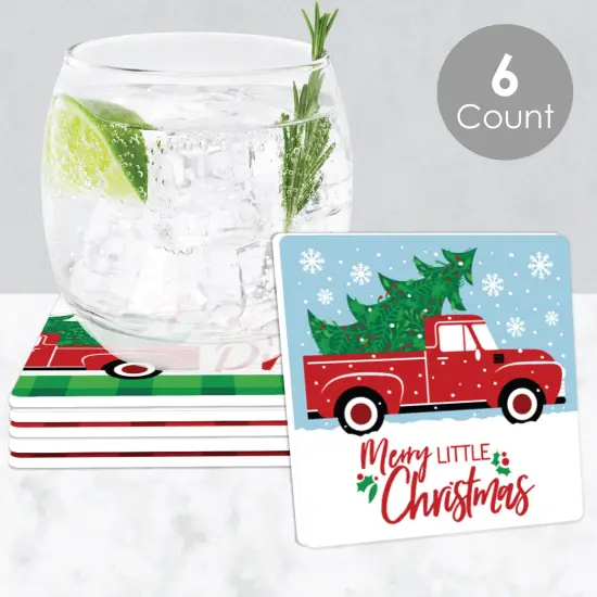 Big Dot of Happiness Merry Little Christmas Tree - Funny Red Truck and Car Christmas Party Decorations - Drink Coasters - Set of 6 {3}