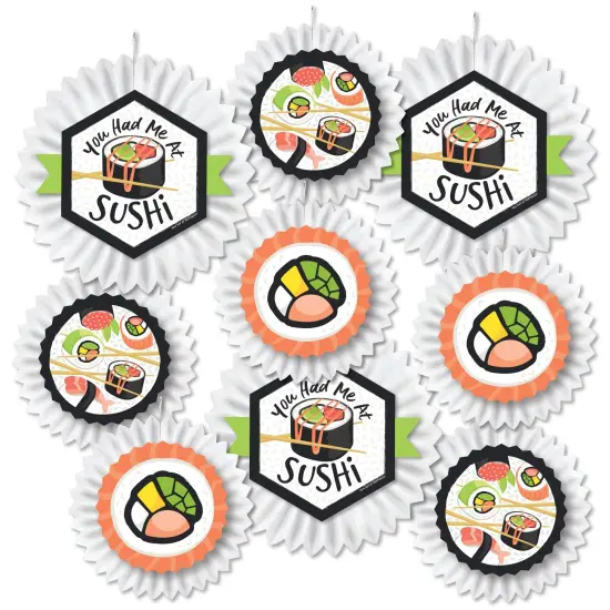 Big Dot of Happiness Let's Roll - Sushi - Hanging Japanese Party Tissue Decoration Kit - Paper Fans - Set of 9 {3}