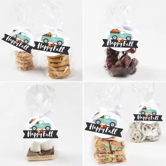 Big Dot of Happiness Happy Fall Truck - Harvest Pumpkin Party Clear Goodie Favor Bags - Treat Bags With Tags - Set of 12 {6}