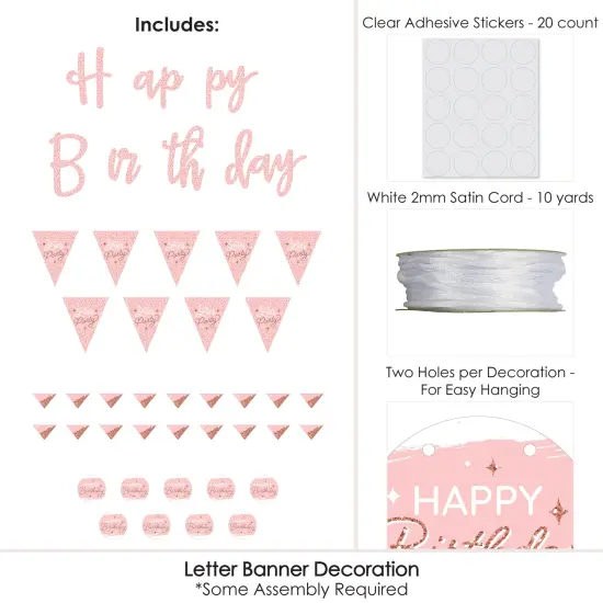 Big Dot of Happiness Pink Rose Gold Birthday - Happy Birthday Party Letter Banner Decoration - 36 Banner Cutouts and Happy Birthday Banner Letters {6}