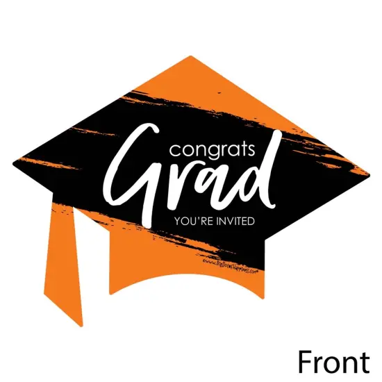 Big Dot of Happiness Orange Graduation Party Invitations - Shaped Fill-In Invite Cards with Envelopes - Set of 12 {3}