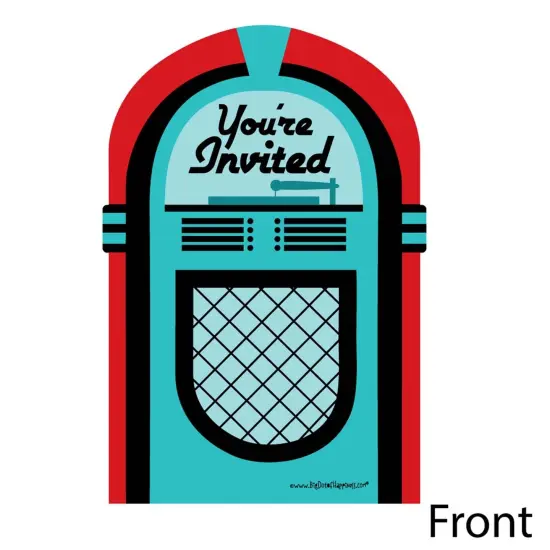 Big Dot of Happiness 50's Sock Hop - Shaped Fill-In Invitations - 1950s Rock N Roll Party Invitation Cards with Envelopes - Set of 12 {3}