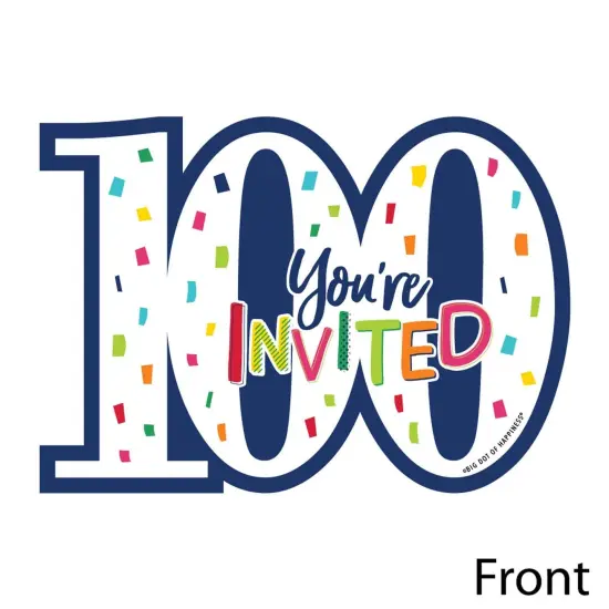 Big Dot of Happiness 100th Birthday - Cheerful Happy Birthday - Shaped Fill-In Invite - One Hundredth Birthday Invites Cards with Envelopes -Set of 12 {3}