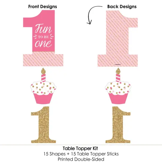 Big Dot of Happiness 1st Birthday Girl - Fun to be One - First Birthday Party Centerpiece Sticks - Table Toppers - Set of 15 {6}