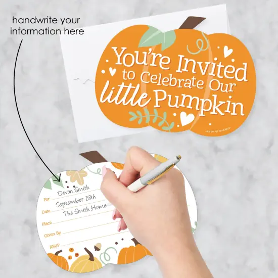 Big Dot of Happiness Little Pumpkin - Shaped Fill-In Invitations - Fall Birthday Party or Baby Shower Invitation Cards with Envelopes - Set of 12 {3}