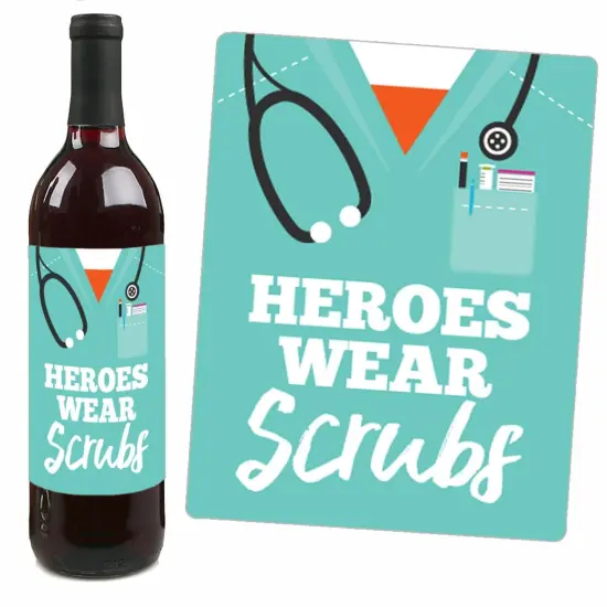 Big Dot of Happiness Thank You Healthcare Workers - Doctor and Nurse Appreciation Decorations for Women & Men - Wine Bottle Label Stickers - Set of 4 {4}