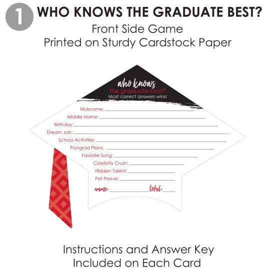 Big Dot of Happiness Red Grad - Best is Yet to Come - 2-in-1 Red Graduation Party Cards - Activity Duo Games - Set of 20 {7}