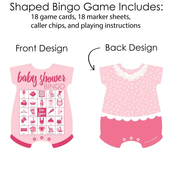 Big Dot of Happiness Baby Girl - Picture Bingo Cards and Markers - Pink Baby Shower Shaped Bingo Game - Set of 18 {4}