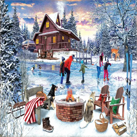 Sunsout Fireside Skaters 1000 pc Christmas Jigsaw Puzzle 42242 {1}