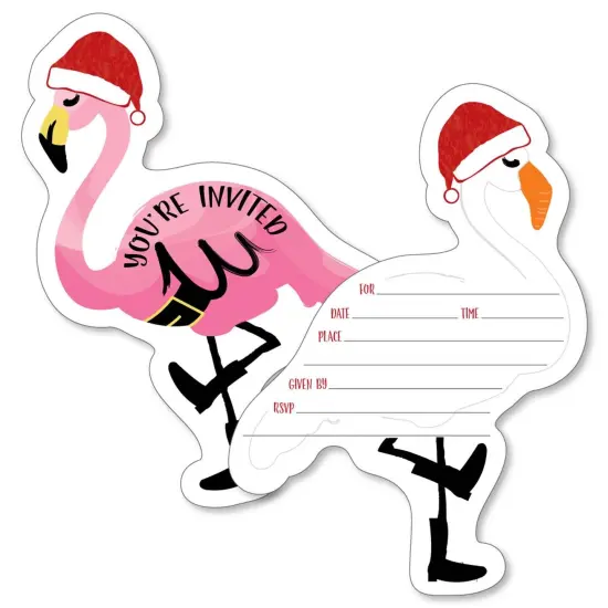 Big Dot of Happiness Flamingle Bells - Shaped Fill-in Invitations - Tropical Christmas Party Invitation Cards with Envelopes - Set of 12 {1}