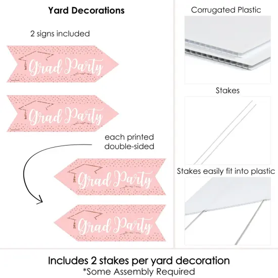 Big Dot of Happiness Rose Gold Grad - Graduation Party Sign Arrow - Double Sided Directional Yard Signs - Set of 2 {6}