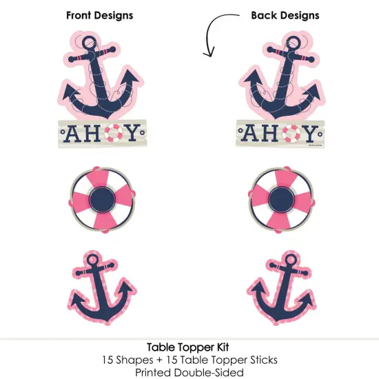 Big Dot of Happiness Ahoy - Nautical Girl - Baby Shower or Birthday Party Centerpiece Sticks - Table Toppers - Set of 15 {6}