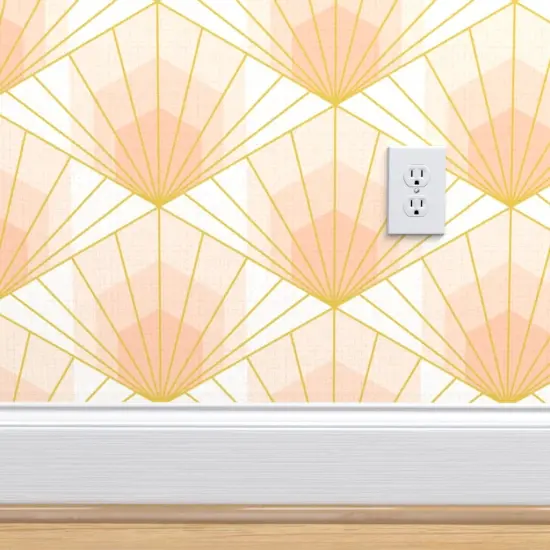 Peel & Stick Wallpaper 2FT Wide Deco Sunrise Scale Apricot Shaw Pink White Retro Gold Geometric Neutral Custom Removable Wallpaper by Spoonflower {4}