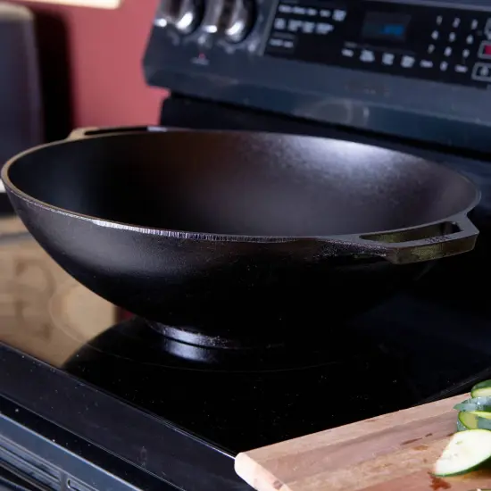Lodge Cast Iron Cooking Wok, L14W, Bowl Shaped, Retains Heat, Wide 14 inch Top x 6 inch Base {6}