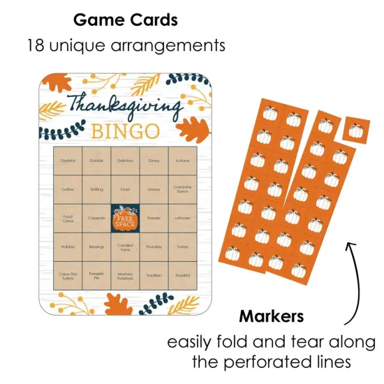 Big Dot of Happiness Happy Thanksgiving - Bingo Cards and Markers - Fall Harvest Party Bingo Game - Set of 18 {4}