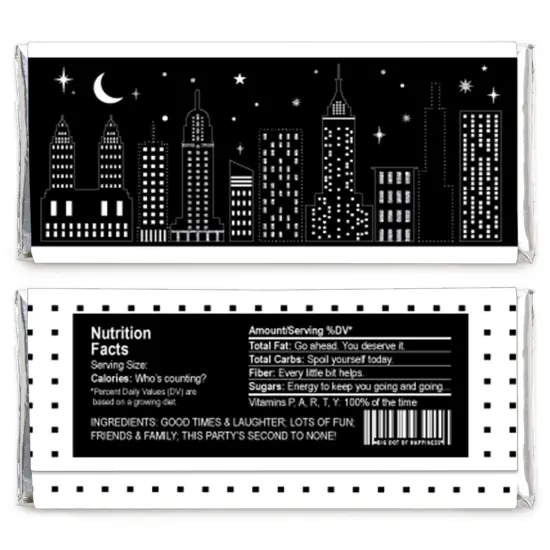 Big Dot of Happiness Nighttime City Skyline - Candy Bar Wrapper New York Party Favors - Set of 24 {3}