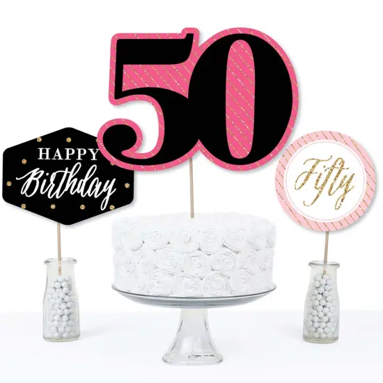 Big Dot of Happiness Chic 50th Birthday - Pink, Black and Gold - Birthday Party Centerpiece Sticks - Table Toppers - Set of 15 {4}