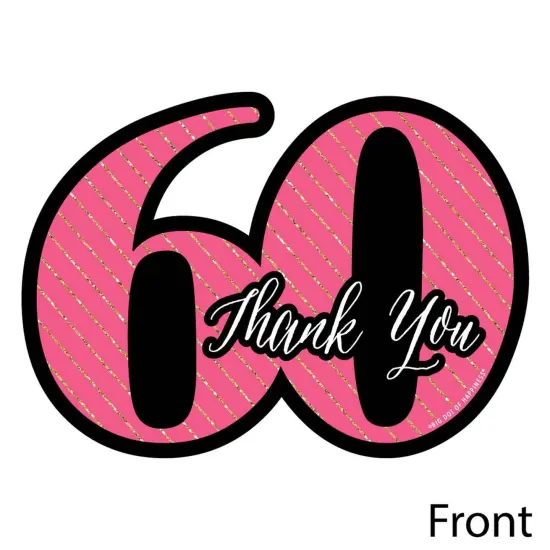 Big Dot of Happiness Chic 60th Birthday - Pink, Black & Gold - Shaped Thank You Cards - Birthday Party Thank You Note Cards with Envelopes - Set of 12 {4}