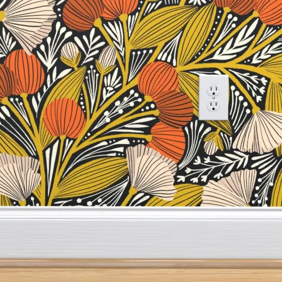 Peel & Stick Wallpaper 2FT Wide Cherry Blossom Red Gold Yellow Fruit Fruits Tree Custom Removable Wallpaper by Spoonflower {4}