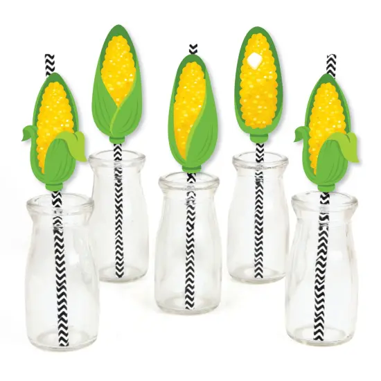 Big Dot of Happiness It's Corn - Paper Straw Decor - Fall Harvest Party Striped Decorative Straws - Set of 24 {1}