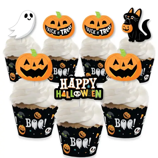 Big Dot of Happiness Jack-O'-Lantern Halloween - Cupcake Decoration - Kids Halloween Party Cupcake Wrappers and Treat Picks Kit - Set of 24 {1}